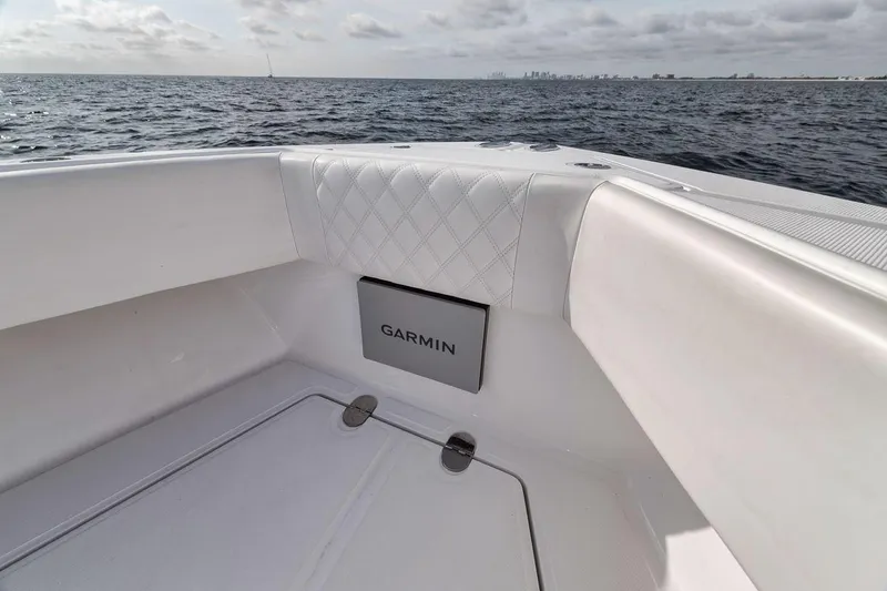 Slide: The Image of Bahama 41 boat interior with Garmin equipment, 2010 model, on open water. - 48
