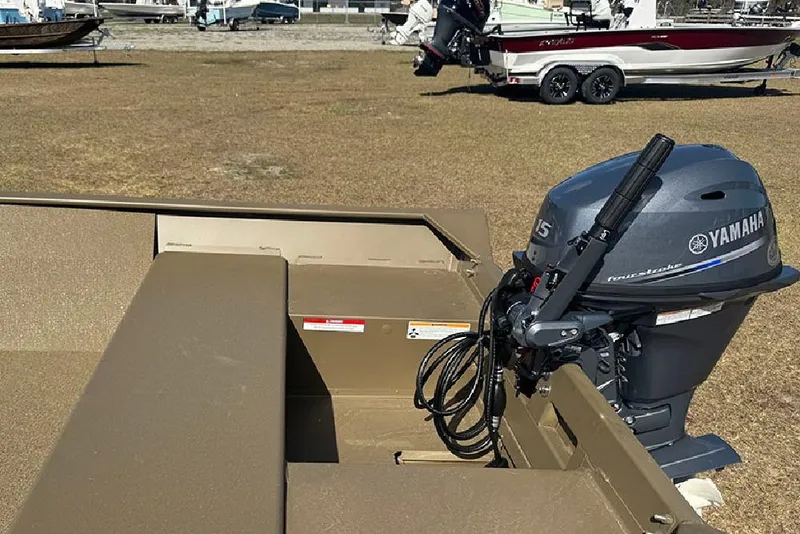 Slide: The Image of 2026 G3 Gator Tough 1548 VBW boat with Yamaha outboard motor on display. - 12