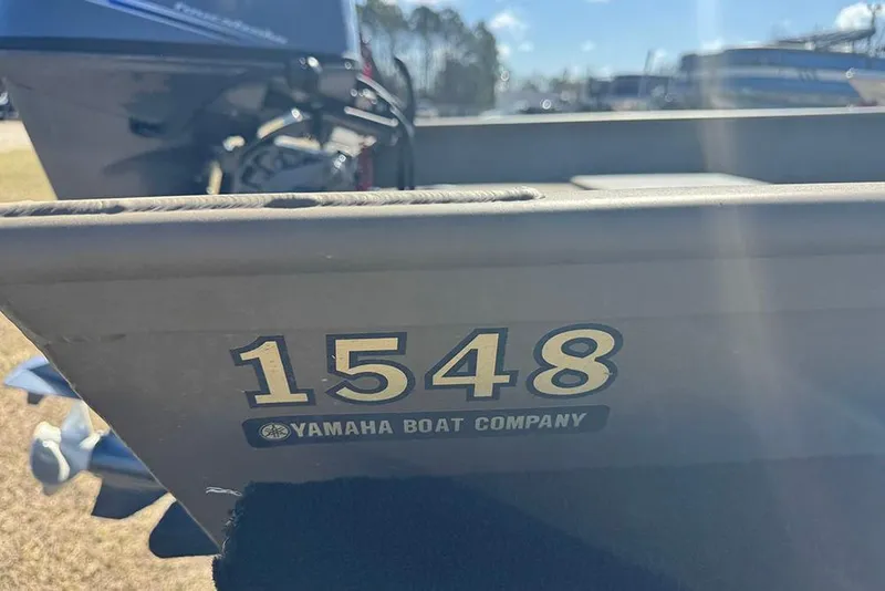 Slide: The Image of 2026 G3 Gator Tough 1548 VBW boat with Yamaha branding in sunlight. - 14