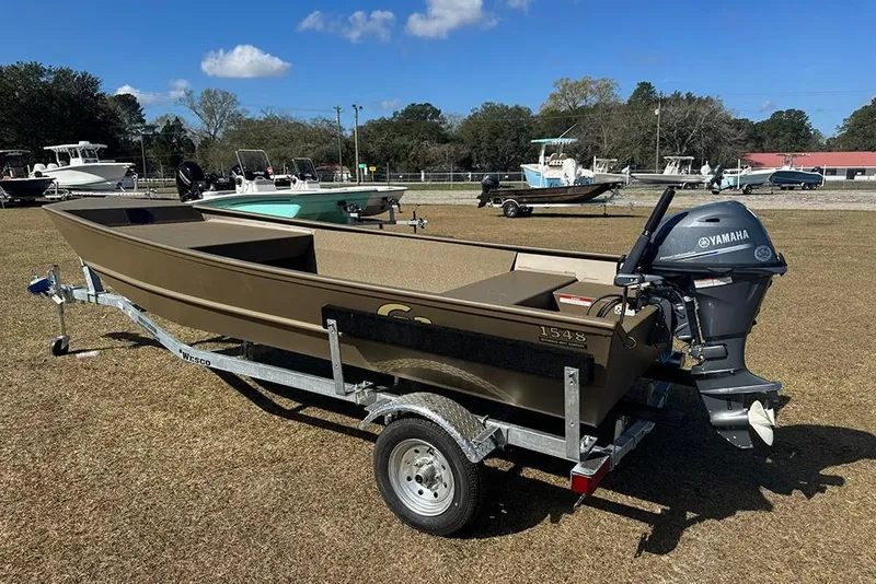 Slide: The Image of 2026 G3 Gator Tough 1548 VBW boat with Yamaha motor on trailer. - 4