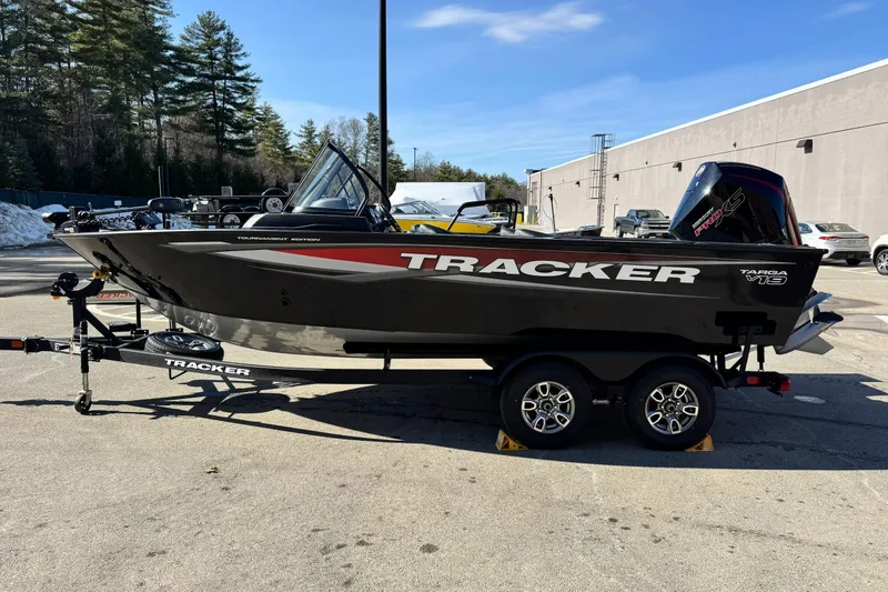 The Image of 2026 Tracker Targa V-19 Combo boat on trailer, parked outdoors. - 0