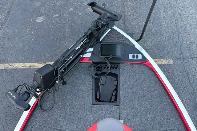 Slide: The Image of 2026 Nitro Z19 XL Pro boat deck with Garmin trolling motor and electronic display. - 35