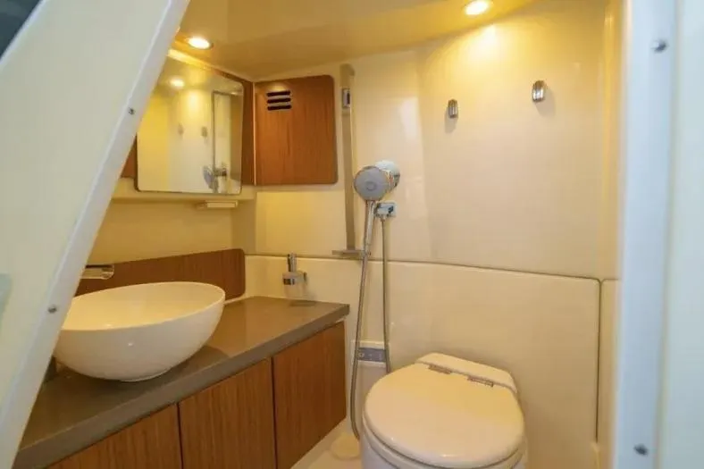Slide: The Image of Luxurious bathroom in 2023 Chris-Craft Calypso 35 yacht with modern fixtures. - 25
