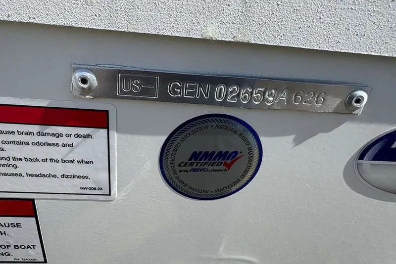 Slide: The Image of Hull identification number on G3 Bay 17 boat, 2026 model, with NMMA certification sticker. - 29