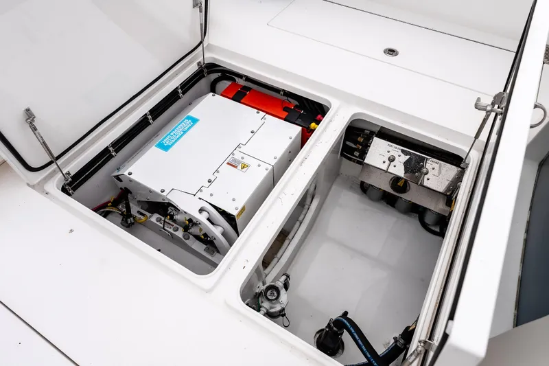 Slide: The Image of 2023 Valhalla Boatworks V-41 engine compartment showcasing advanced marine technology. - 11