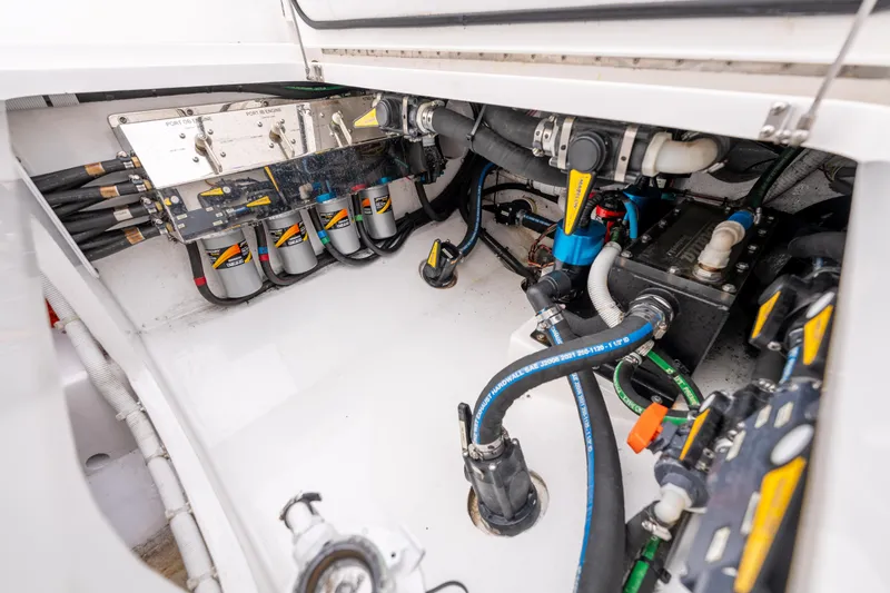Slide: The Image of 2023 Valhalla Boatworks V-41 engine compartment showcasing advanced mechanical systems and components. - 13