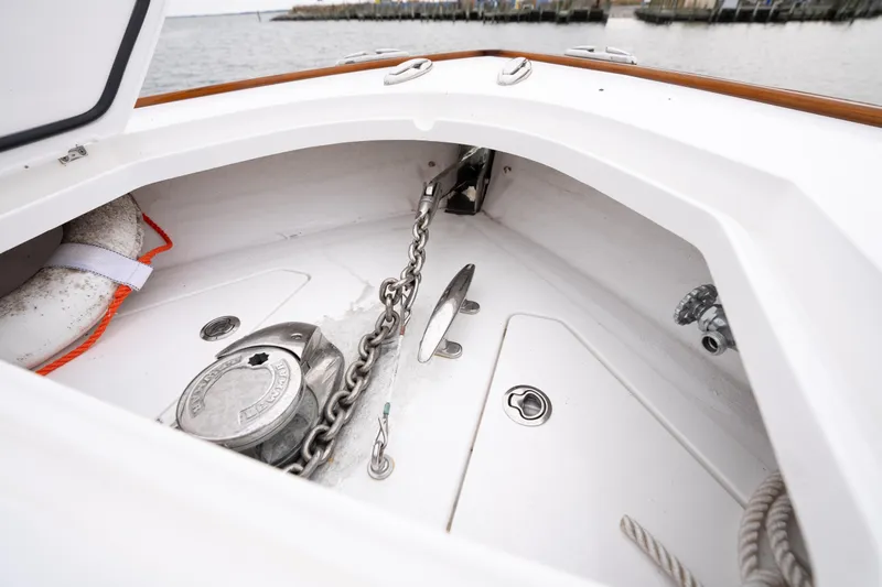 Slide: The Image of 2023 Valhalla Boatworks V-41 anchor locker with chain and winch system. - 17