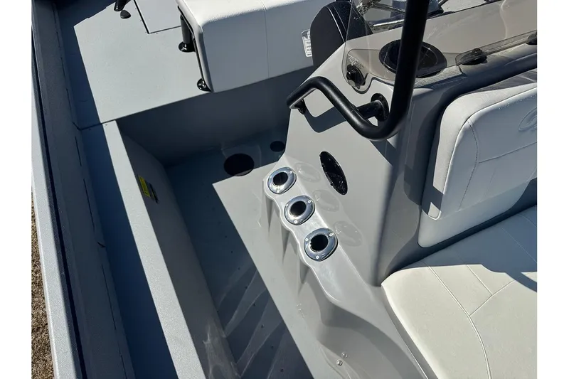 Slide: The Image of 2026 G3 Bay 17 boat interior with steering console and seating area. - 20