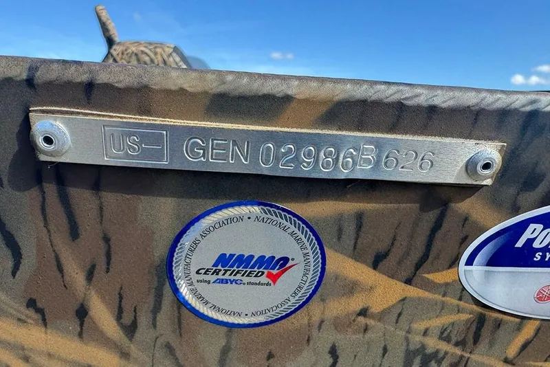 Slide: The Image of 2026 G3 Sportsman 1710 boat with identification plate and certification stickers. - 34