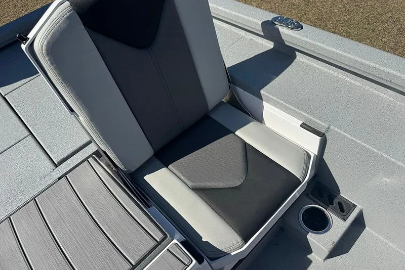 Slide: The Image of 2026 Vexus ACX 2210 boat seat with cup holder, featuring sleek gray and black design. - 42