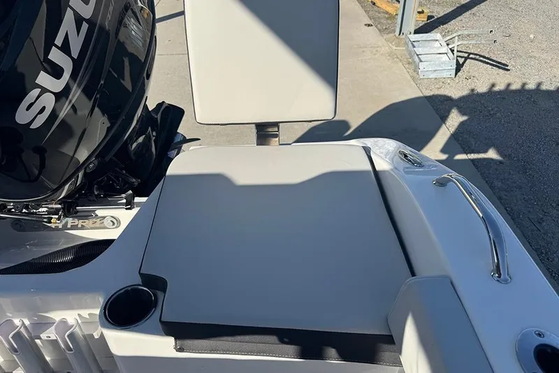 Slide: The Image of 2026 Sea Pro 202 Center Console boat with Suzuki engine, featuring a sleek seating area. - 43
