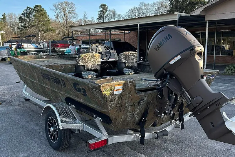 Slide: The Image of 2026 G3 Gator Tough 17 SC boat with Yamaha motor on trailer. - 5