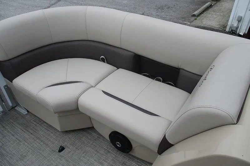 Slide: The Image of Luxurious seating on 2026 Bentley Pontoons Legacy 200 Navigator boat, featuring elegant upholstery. - 16