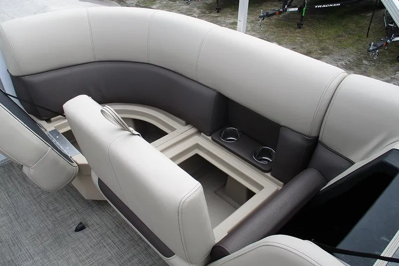 Slide: The Image of 2026 Bentley Pontoons Legacy 200 Navigator interior seating with cup holders. - 21