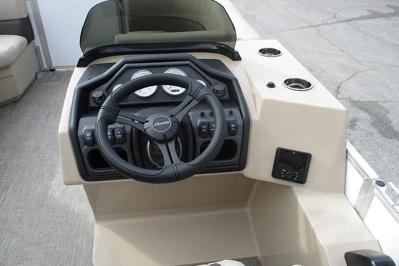 Slide: The Image of 2026 Bentley Pontoons Legacy 200 Navigator dashboard with steering wheel and controls. - 30