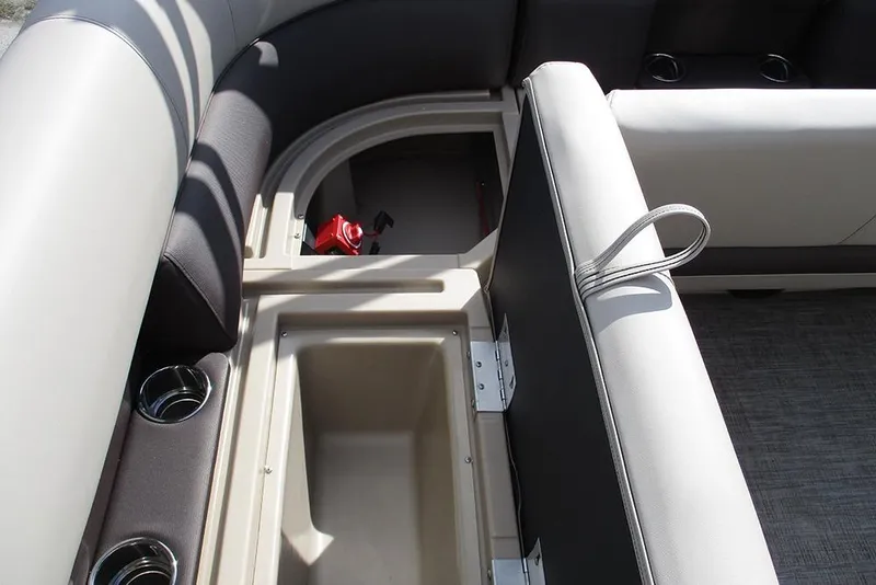 Slide: The Image of Interior seating and storage of 2026 Bentley Pontoons LE 180 CR with cup holders. - 20