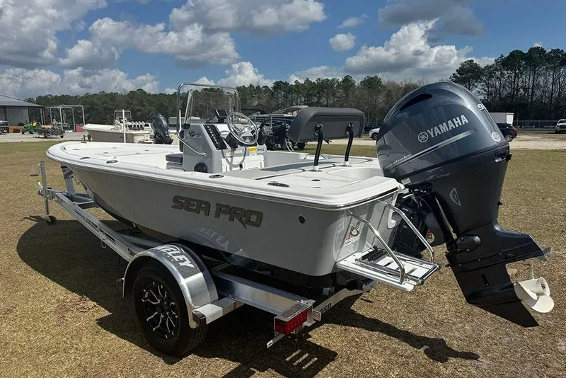 Slide: The Image of 2026 Sea Pro 172 Bay boat with Yamaha outboard motor on trailer. - 3