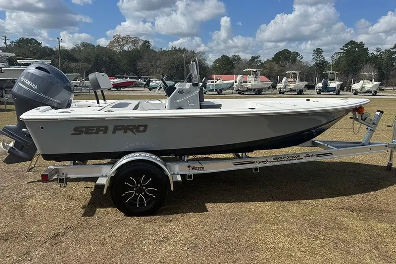 Slide: The Image of 2026 Sea Pro 172 Bay boat on trailer, outdoors, with Yamaha engine. - 7