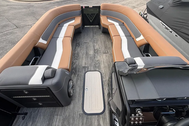 Slide: The Image of Luxurious interior of 2026 Viaggio Diamante U 26 pontoon boat with stylish seating. - 13