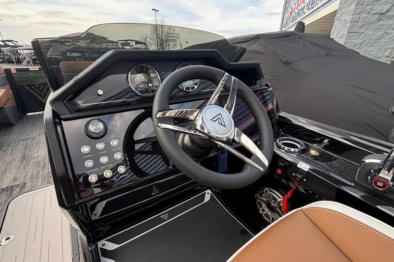 Slide: The Image of 2026 Viaggio Diamante U 26 boat dashboard with steering wheel and control panel. - 14