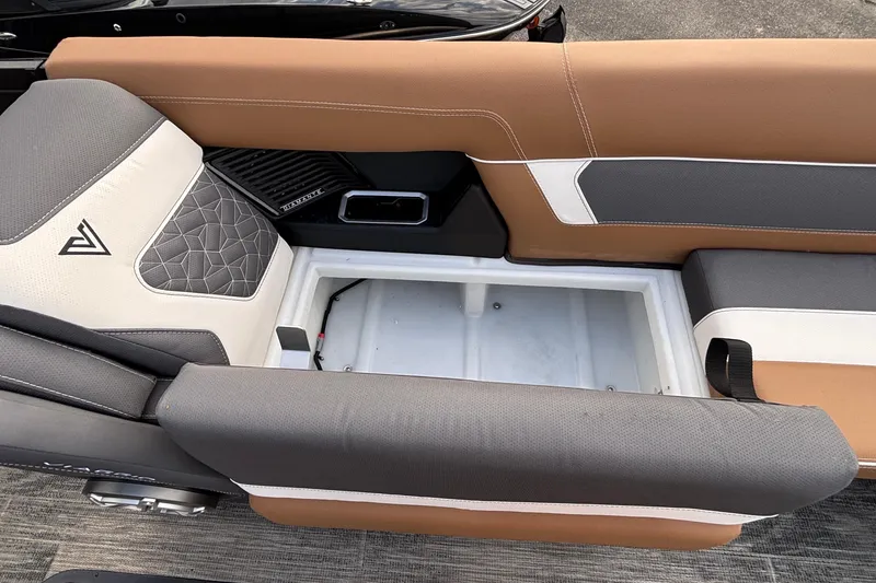 Slide: The Image of Interior view of 2026 Viaggio Diamante U 26 boat seating with storage compartment. - 17