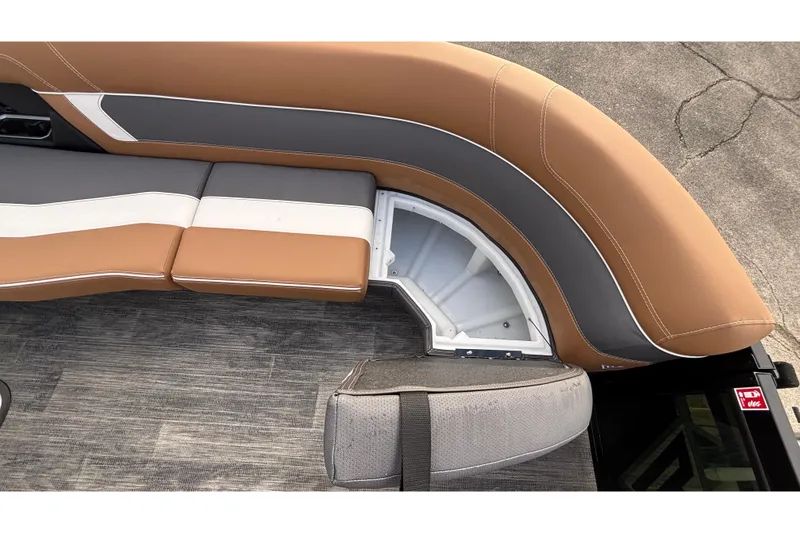 Slide: The Image of Viaggio Diamante U 26 boat seating, 2026 model, featuring brown and gray upholstery. - 19