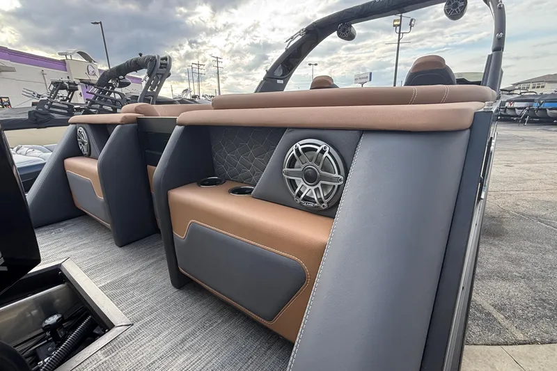 Slide: The Image of 2026 Viaggio Diamante U 26 boat interior with stylish seating and integrated speakers. - 3