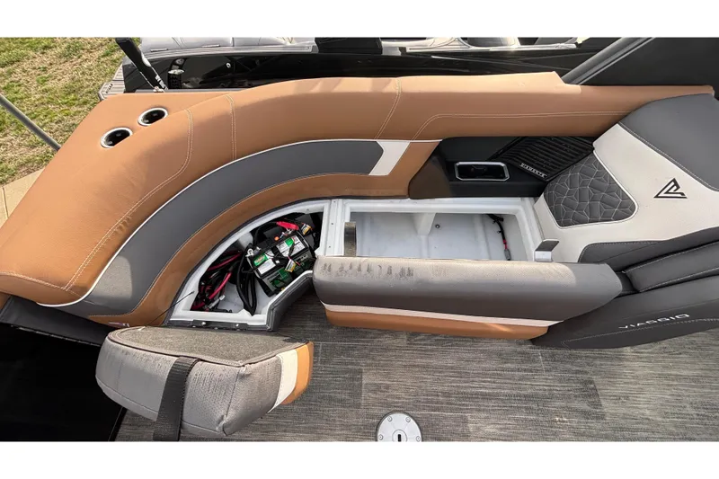 Slide: The Image of Viaggio Diamante U 26 boat interior with open storage compartment, showcasing modern seating design. - 38