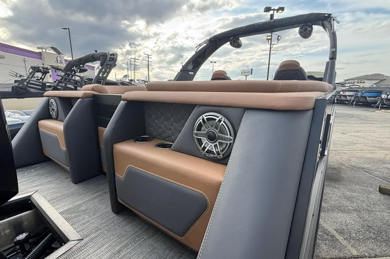 Slide: The Image of 2026 Viaggio Diamante U 26 boat interior with stylish seating and integrated speakers. - 4