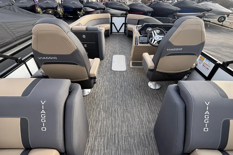 Slide: The Image of 2026 Viaggio Lago X24U boat interior with luxurious seating and modern design. - 16