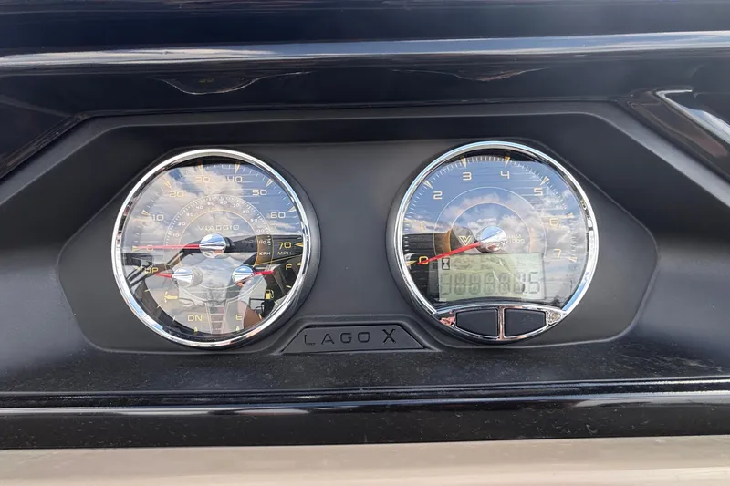 Slide: The Image of Dashboard of 2026 Viaggio Lago X24U with dual gauges and digital display. - 19