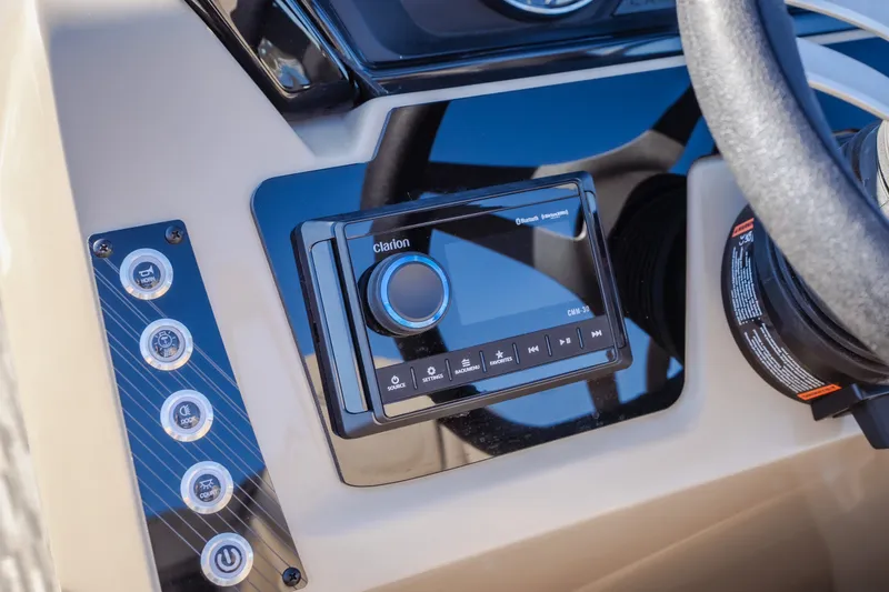 Slide: The Image of Control panel of 2026 Viaggio Lago X24U boat with Clarion audio system. - 17