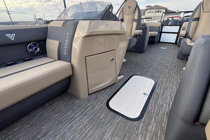 Slide: The Image of 2026 Viaggio Lago X24U boat interior with luxurious seating and modern design. - 28