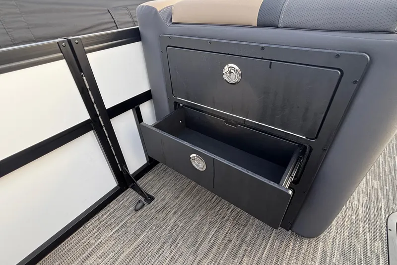 Slide: The Image of Storage compartment on 2026 Viaggio Lago X24U boat with open drawer. - 33
