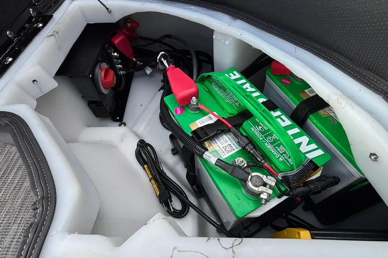Slide: The Image of Battery compartment of 2026 Viaggio Lago X24U with Interstate batteries and wiring. - 5