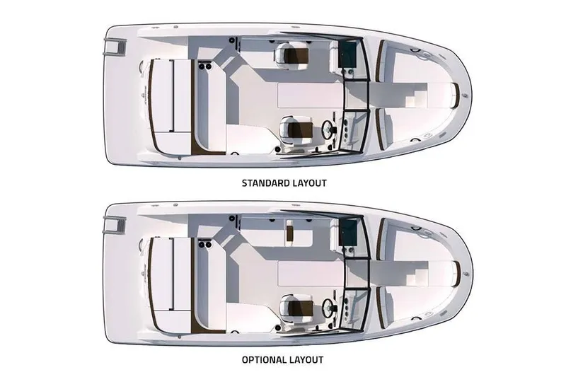 Slide: The Image of Manufacturer Provided Image: 2019 Sea Ray SPX 210 boat standard and optional layout diagrams. - 22