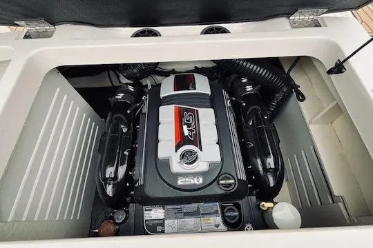 Slide: The Image of Engine compartment of a 2019 Sea Ray SPX 210 boat, featuring a powerful 4.5L engine. - 9