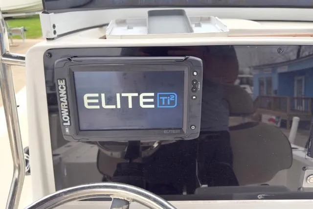 Slide: The Image of Lowrance Elite Ti² display on 2019 Tidewater 2410 Bay Max boat dashboard. - 14