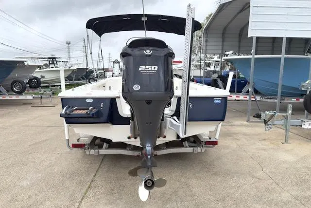 Slide: The Image of 2019 Tidewater 2410 Bay Max boat with 250 HP engine, parked in a marina. - 3