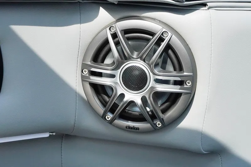 Slide: The Image of Speaker on SunCatcher Fusion 324RCX 2025 boat, featuring sleek metallic design. - 31