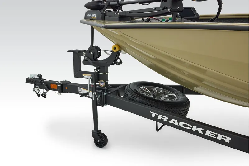 Slide: The Image of Manufacturer Provided Image: 2026 Tracker Pro Team 195 boat trailer with spare tire and Minn Kota motor. - 14