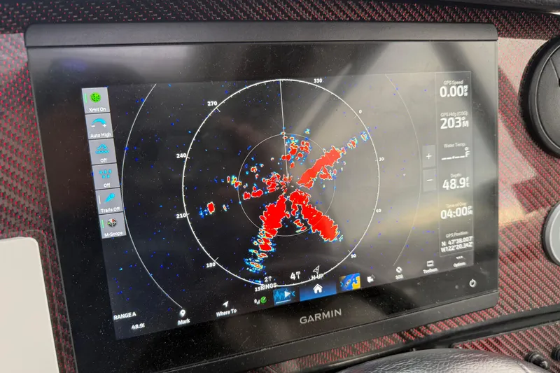 Slide: The Image of Garmin navigation display in 2024 Solara S-250 Coupe, showing radar and GPS data. - 17
