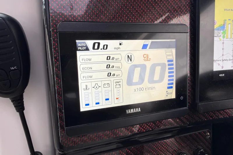 Slide: The Image of Yamaha autopilot display in 2024 Solara S-250 Coupe, showing speed and flow metrics. - 21