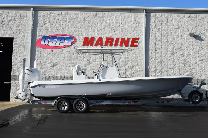 The Image of 2026 Contender 29 Bay boat on trailer at GSPS Marine dealership. - 1