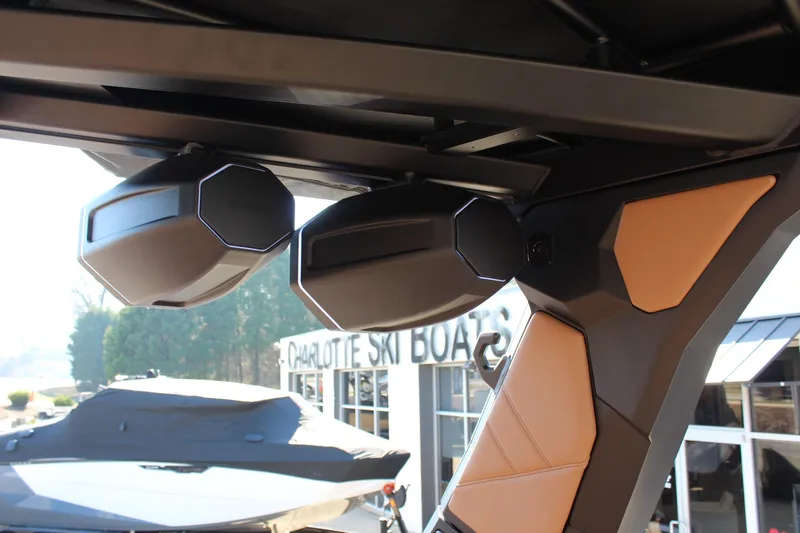 Slide: The Image of 2026 Tigé Ultré 25ZX boat speakers and interior detail at Charlotte Ski Boats. - 29