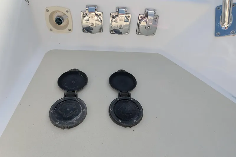 Slide: The Image of 2005 Kadey-Krogen Pilothouse deck fittings and hatches, showcasing marine hardware. - 35