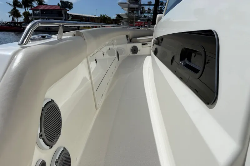 Slide: The Image of 2017 Boston Whaler 420 Outrage boat deck with sleek design and modern features. - 40