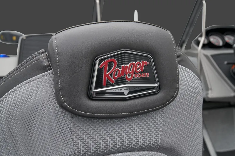 Slide: The Image of Manufacturer Provided Image: Ranger 1880MS 2026 boat seat with logo, featuring gray and black upholstery. - 45