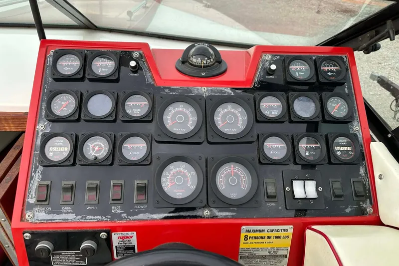 Slide: The Image of Control panel of 1987 IMP 255 Eleganza boat with gauges and switches. - 10