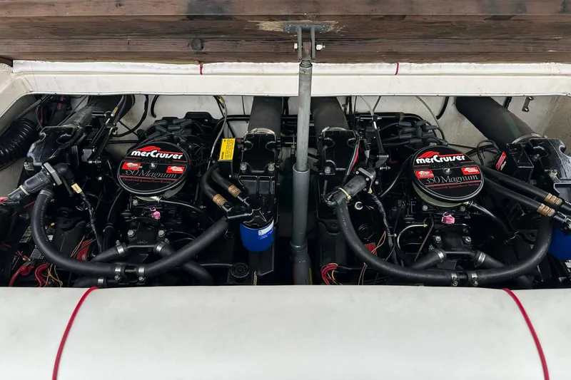 Slide: The Image of Twin MerCruiser 350 Magnum engines in 1987 IMP 255 Eleganza boat. - 9